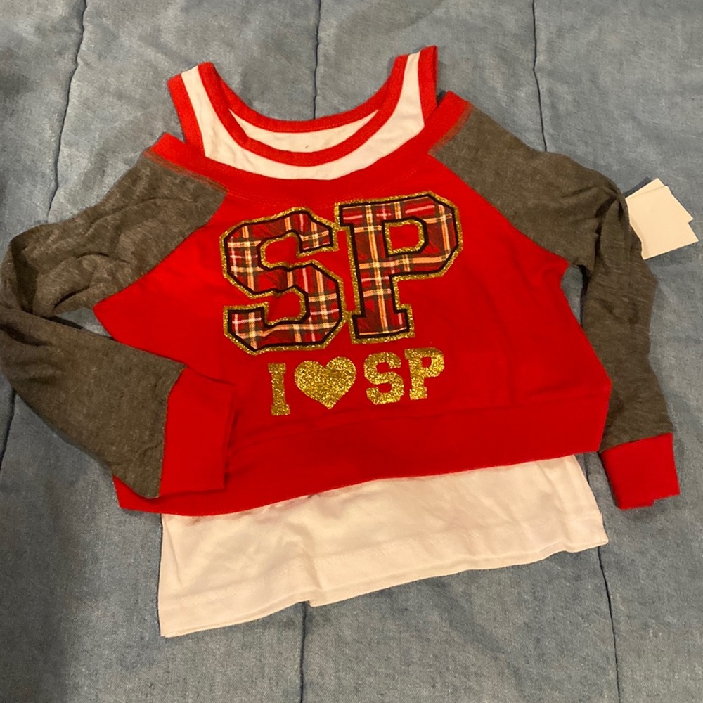 New Nwt South Pole plaid sp cold shoulder red and gray girls small 4 shirt